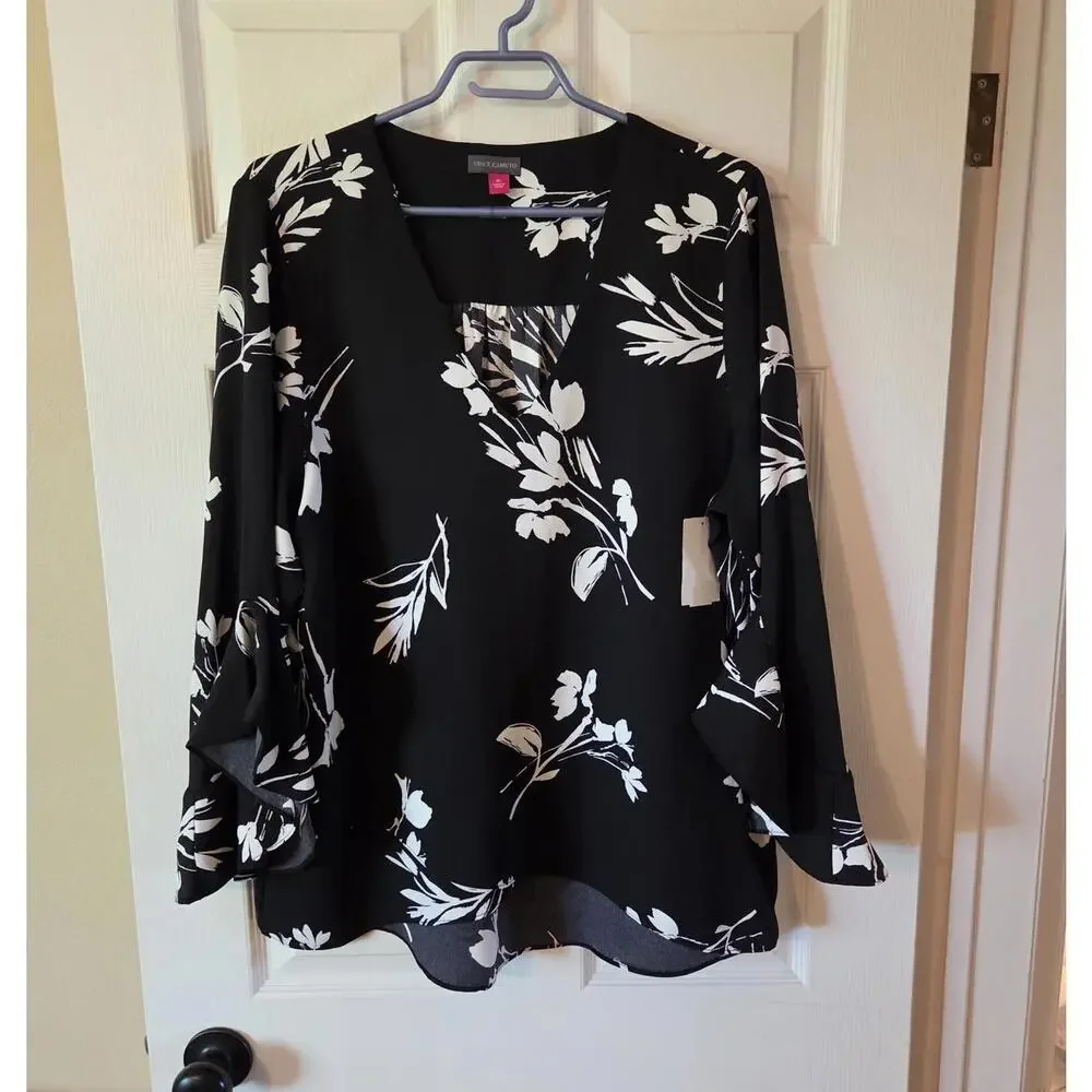Vince Camuto Flutter Sleeve Floral Whisps V- Neck Tunic‎ XL - Picture 3 of 9